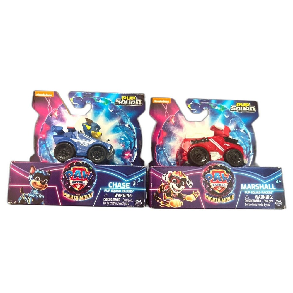 Paw Patrol Mighty Movie Chase & Marshall Pup Squad Racers Cars Set of 2 NEW